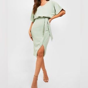 Light mint green Kimono tie belt midi dress